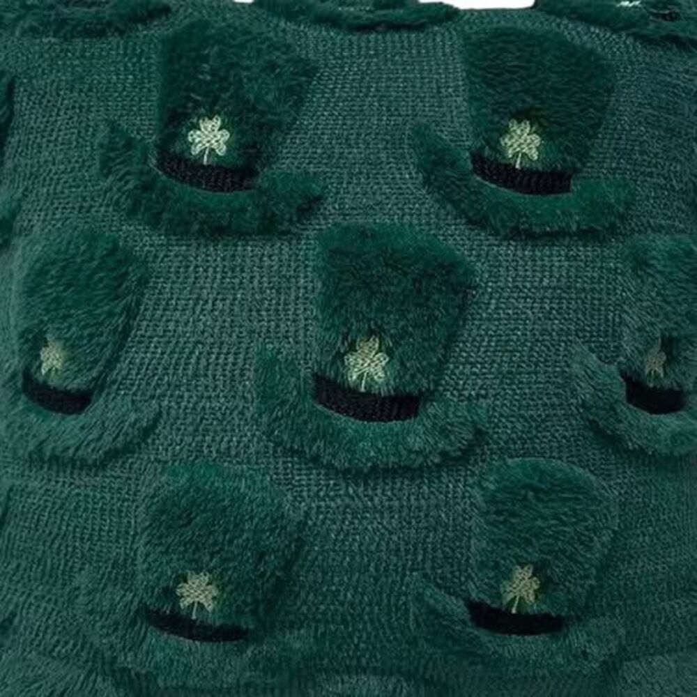 Emerald Green Shamrock Hat Textured Throw Pillow Pair covers